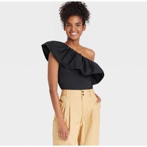 Who What Wear Plus Size Ruffle One Shoulder Top